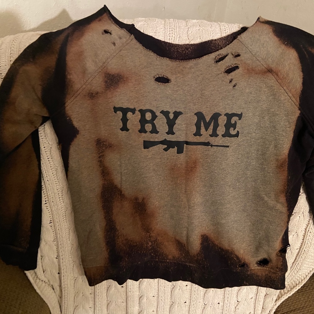 Off Shoulder Distressed Sweatshirt